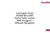 Lowongan Kerja BUMN Bina BNI Posisi Teller untuk SMA Hingga S1 Wilayah Bengkulu