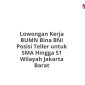 Lowongan Kerja BUMN Bina BNI Posisi Teller untuk SMA Hingga S1 Wilayah Jakarta Barat