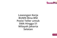 Lowongan Kerja BUMN Bina BNI Posisi Teller untuk SMA Hingga S1 Wilayah Jakarta Selatan