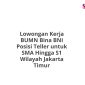 Lowongan Kerja BUMN Bina BNI Posisi Teller untuk SMA Hingga S1 Wilayah Jakarta Timur
