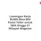 Lowongan Kerja BUMN Bina BNI Posisi Teller untuk SMA Hingga S1 Wilayah Magetan