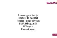 Lowongan Kerja BUMN Bina BNI Posisi Teller untuk SMA Hingga S1 Wilayah Pamekasan