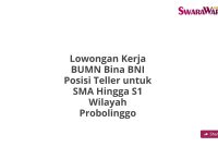 Lowongan Kerja BUMN Bina BNI Posisi Teller untuk SMA Hingga S1 Wilayah Probolinggo