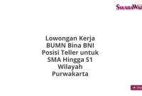 Lowongan Kerja BUMN Bina BNI Posisi Teller untuk SMA Hingga S1 Wilayah Purwakarta