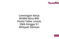 Lowongan Kerja BUMN Bina BNI Posisi Teller untuk SMA Hingga S1 Wilayah Sleman