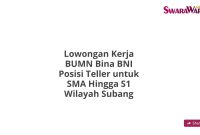 Lowongan Kerja BUMN Bina BNI Posisi Teller untuk SMA Hingga S1 Wilayah Subang