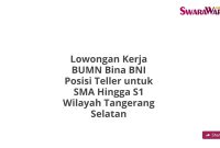 Lowongan Kerja BUMN Bina BNI Posisi Teller untuk SMA Hingga S1 Wilayah Tangerang Selatan