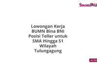 Lowongan Kerja BUMN Bina BNI Posisi Teller untuk SMA Hingga S1 Wilayah Tulungagung
