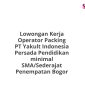 Lowongan Kerja Operator Packing PT Yakult Indonesia Persada Pendidikan minimal SMA/Sederajat Penempatan Bogor