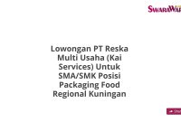 Lowongan PT Reska Multi Usaha (Kai Services) Untuk SMA/SMK Posisi Packaging Food Regional Kuningan