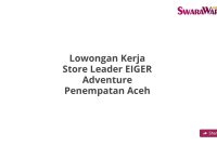 Lowongan Kerja Store Leader EIGER Adventure Penempatan Aceh