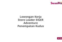 Lowongan Kerja Store Leader EIGER Adventure Penempatan Kudus