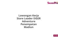Lowongan Kerja Store Leader EIGER Adventure Penempatan Madiun