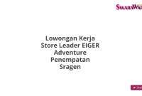 Lowongan Kerja Store Leader EIGER Adventure Penempatan Sragen