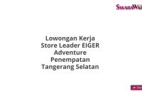 Lowongan Kerja Store Leader EIGER Adventure Penempatan Tangerang Selatan