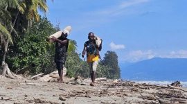 Warga yang berburu kayu hanyut (Dok. Ist)
