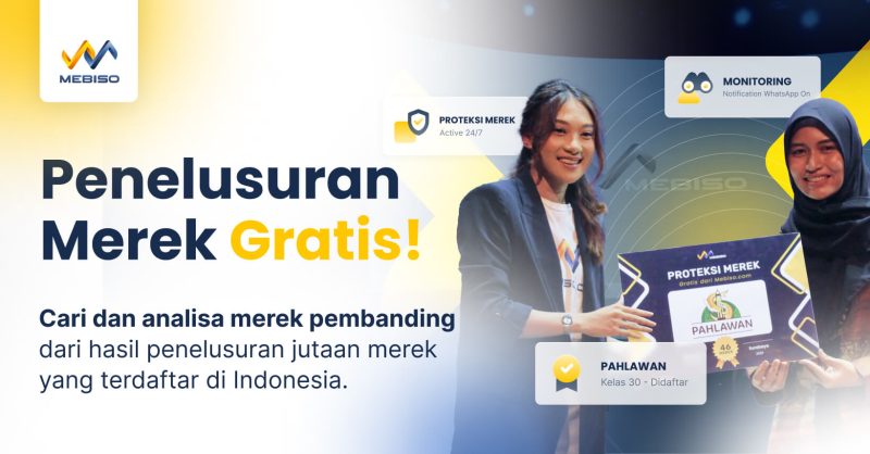 Daftarkan merek dagang Anda lebih mudah dan aman dengan JasaMerek.com & Mebiso. Cek, pantau, dan lindungi merek bisnis Anda secara online!