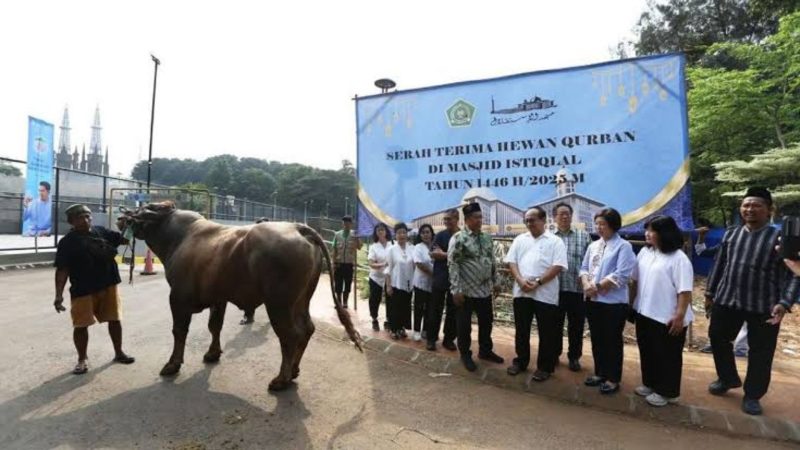 Perwakilan Gereja Katedral saat memberikan hewan Qurban ke Masjid Istiqlal (Dok. Ist)