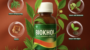 Biokhol, suplemen herbal penurun kolesterol tinggi dengan kandungan alami seperti madu, daun salam, temulawak, dan jati belanda.
